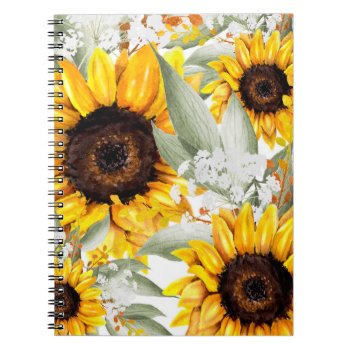 Yellow Sunflower Floral Rustic Fall Flower Notebook by Boho_Chic at Zazzle
