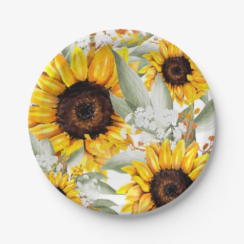Yellow Sunflower Floral Rustic Fall Flower Paper Plates