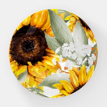 Yellow Sunflower Floral Rustic Fall Flower Paperweight by Boho_Chic at Zazzle