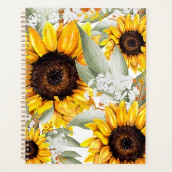 Yellow Sunflower Floral Rustic Fall Flower Planner by Boho_Chic at Zazzle