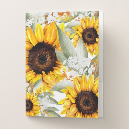 Yellow Sunflower Floral Rustic Fall Flower Pocket Folder