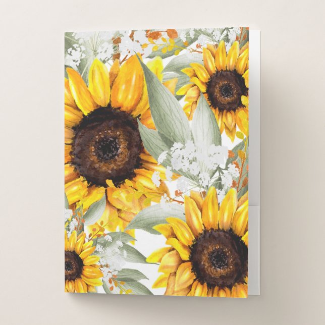 Yellow Sunflower Floral Rustic Fall Flower Pocket Folder (Front)