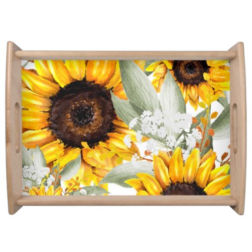 Yellow Sunflower Floral Rustic Fall Flower Serving Tray