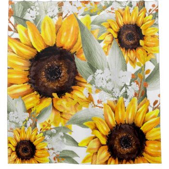 Yellow Sunflower Floral Rustic Fall Flower Shower Curtain by Boho_Chic at Zazzle