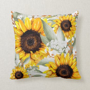 Yellow Sunflower Floral Rustic Fall Flower Throw Pillow by Boho_Chic at Zazzle