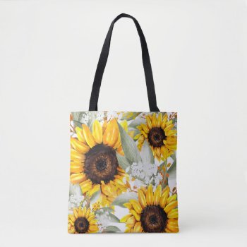 Yellow Sunflower Floral Rustic Fall Flower Tote Bag by Boho_Chic at Zazzle