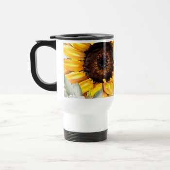 Yellow Sunflower Floral Rustic Fall Flower Travel Mug by Boho_Chic at Zazzle