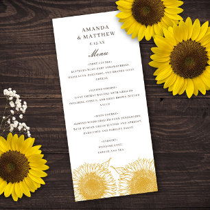 Yellow Sunflower Floral Summer Autumn Fall Wedding Menu