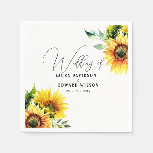 Yellow sunflower floral vibrant spring bouquet napkins