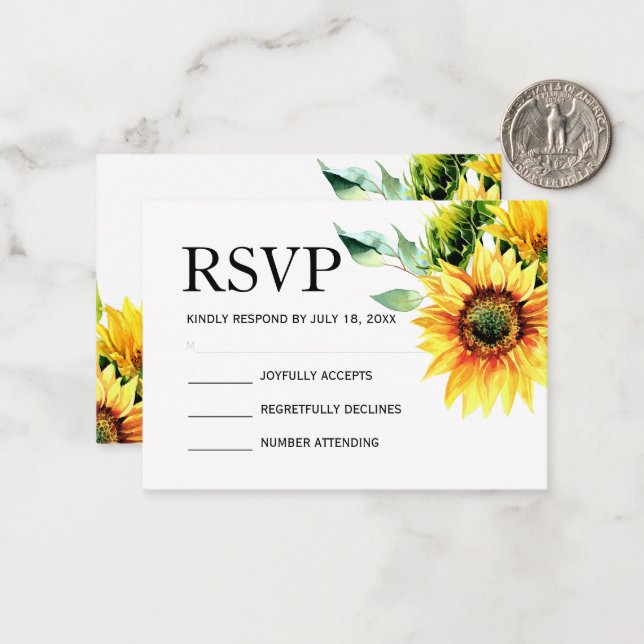 Yellow sunflower floral vibrant spring bouquet note card (Front/Back In Situ)