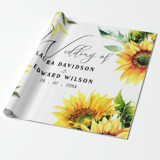 Yellow sunflower floral vibrant spring bouquet wrapping paper