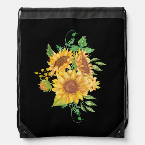 Yellow Sunflower Floral Watercolor Drawstring Bag