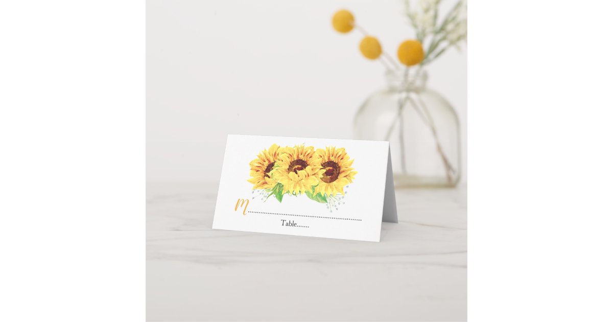 Yellow Sunflower Floral Wedding Place Card | Zazzle