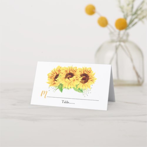 Yellow Sunflower Floral Wedding Place Card