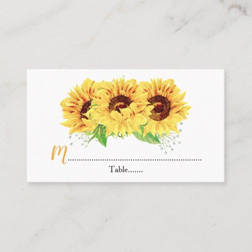 Yellow Sunflower Floral Wedding Place Cards