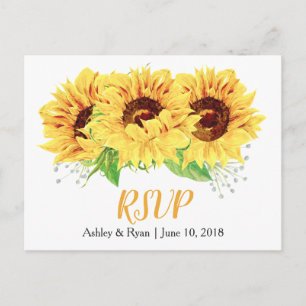 Yellow Sunflower Floral Wedding RSVP Postcard