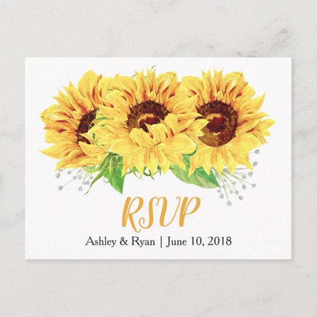 Yellow Sunflower Floral Wedding RSVP Postcard (Front)
