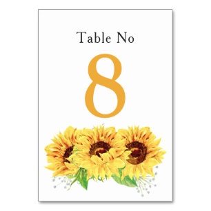 Yellow Sunflower Floral Wedding Table Card