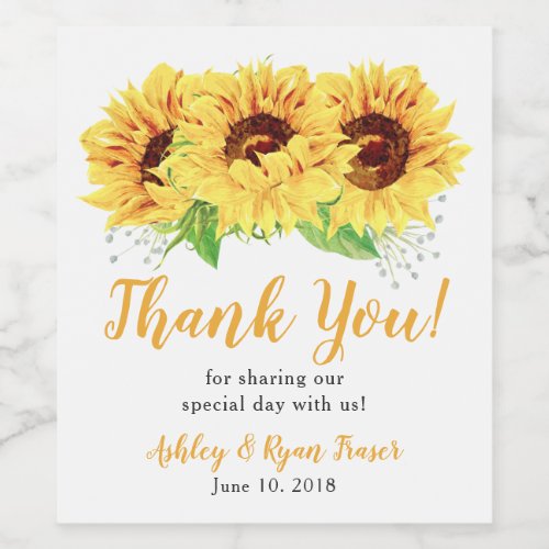 Yellow Sunflower Floral Wedding Thank You Wine Label