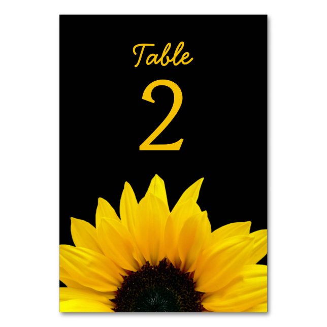 Yellow Sunflower Flower Black Wedding Table Number (Back)