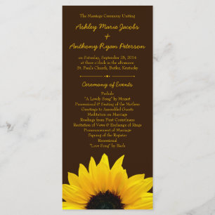 Yellow Sunflower Flower Brown Wedding Program