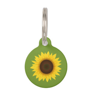 Yellow Sunflower Flower Illustration On Green Pet ID Tag