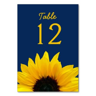 Yellow Sunflower Flower Navy Blue Wedding Table Number