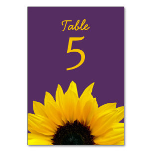 Yellow Sunflower Flower Purple Wedding Table Number