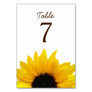 Yellow Sunflower Flower White Brown Wedding Table Number