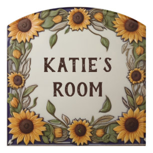 Yellow Sunflower Flowers Personalized Custom Name Door Sign
