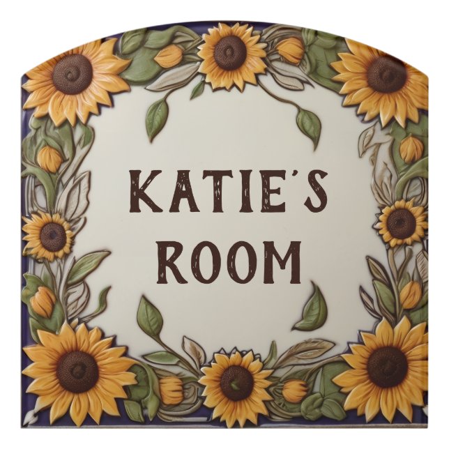 Yellow Sunflower Flowers Personalized Custom Name Door Sign (Contour Front)