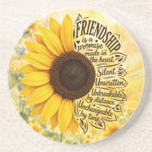 Yellow Sunflower Friendship Quote Coaster