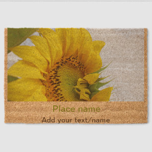 Yellow sunflower garden add photo text name travel fiber doormat