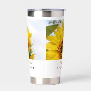 Yellow sunflower garden add photo text name travel insulated tumbler