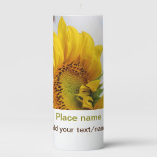 Yellow sunflower garden add photo text name travel pillar candle