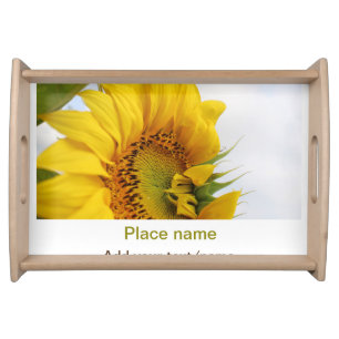 Yellow sunflower garden add photo text name travel serving tray