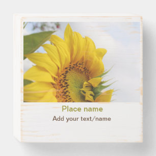 Yellow sunflower garden add photo text name travel wooden box sign