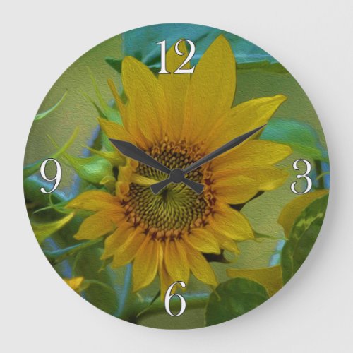 Yellow Sunflower Garden Flora Large Clock