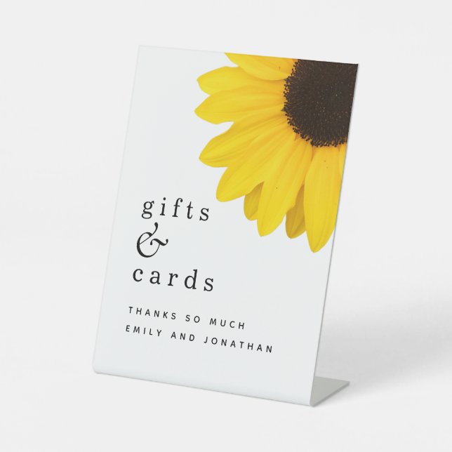 Yellow Sunflower Gifts Cards Wedding Pedestal Sign (Front)