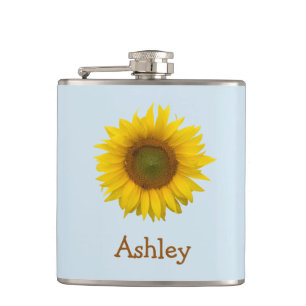 Yellow Sunflower Girly Floral Blue Flask