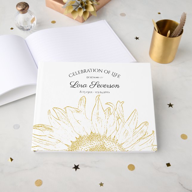 Yellow Sunflower Graphic Celebration of Life   Guest Book (Front Open)