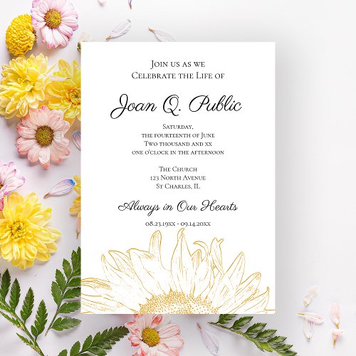 Yellow Sunflower Graphic Celebration of Life Invitation