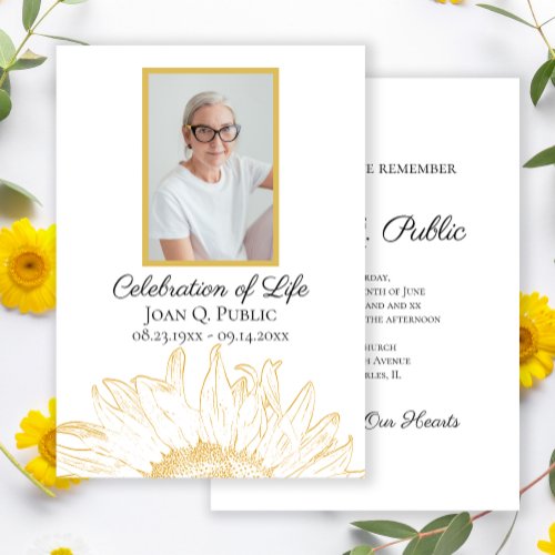 Yellow Sunflower Graphic Celebration of Life Invitation