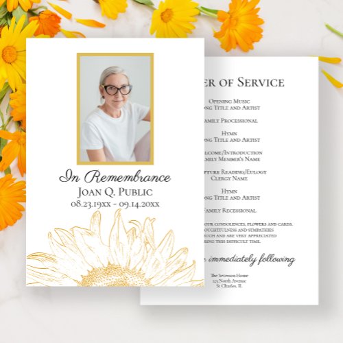 Yellow Sunflower Graphic Funeral Memorial Service Program