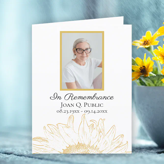 Yellow Sunflower Graphic Funeral Memorial Sympathy Thank You Card | Zazzle