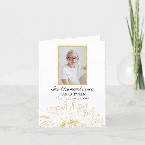 Yellow Sunflower Graphic Funeral Memorial Sympathy Thank You Card