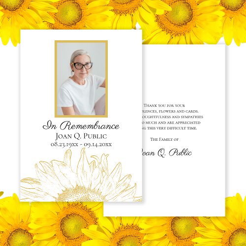 Yellow Sunflower Graphic Funeral Sympathy Thank You Card
