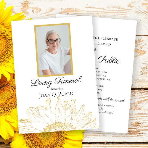 Yellow Sunflower Graphic Living Funeral Party Invitation