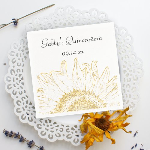 Yellow Sunflower Graphic Quinceanera Paper Napkins