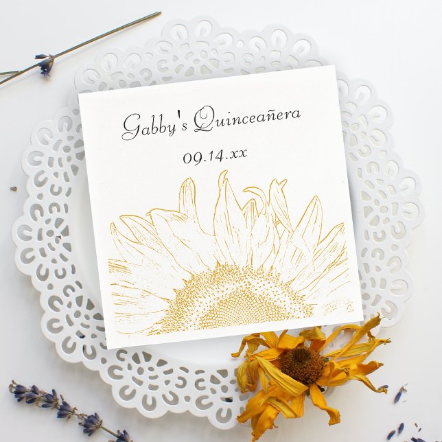 Yellow Sunflower Graphic Quinceanera Paper Napkins (Creator Uploaded)